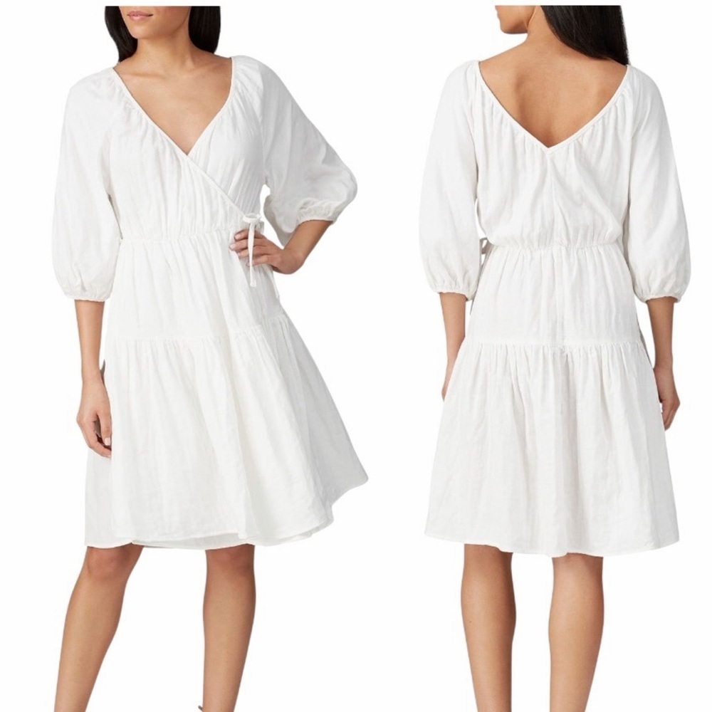 NWT! Love, Whit by Whitney Port White Puff Sleeve Cotton Wrap Dress. Size Small.